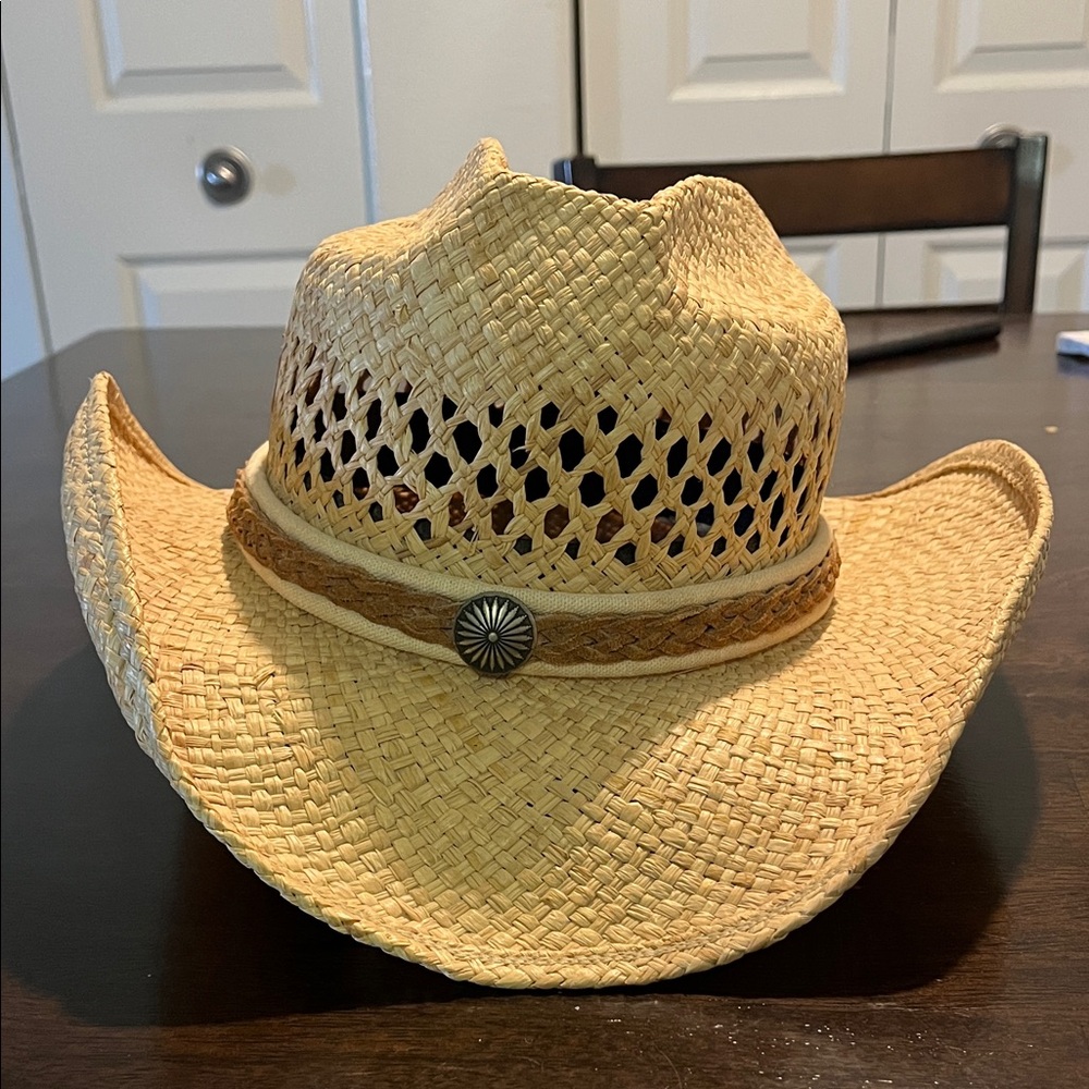 Shady Brady hat Woven Straw Western Hat with Braided Leather Band